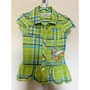 Vintage Disney Fairies Tinkerbell Plaid Tunic Top Girls Size 4 Embroidered